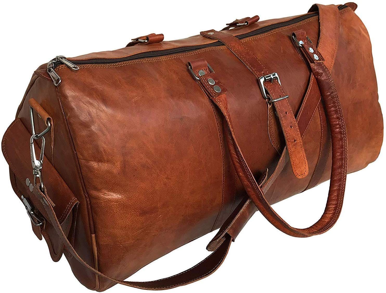 Triangle Weekender Leather Duffle Bag